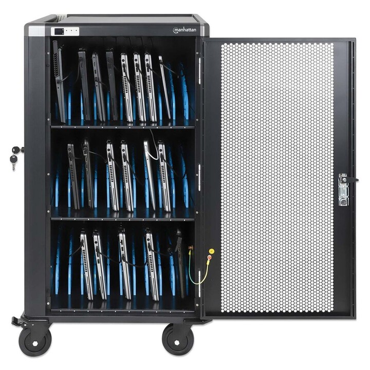 Manhattan Carro de carga para 30 portátiles (hasta 16"), carga mediante adaptadores AC (EU) (requiere instalación de cables