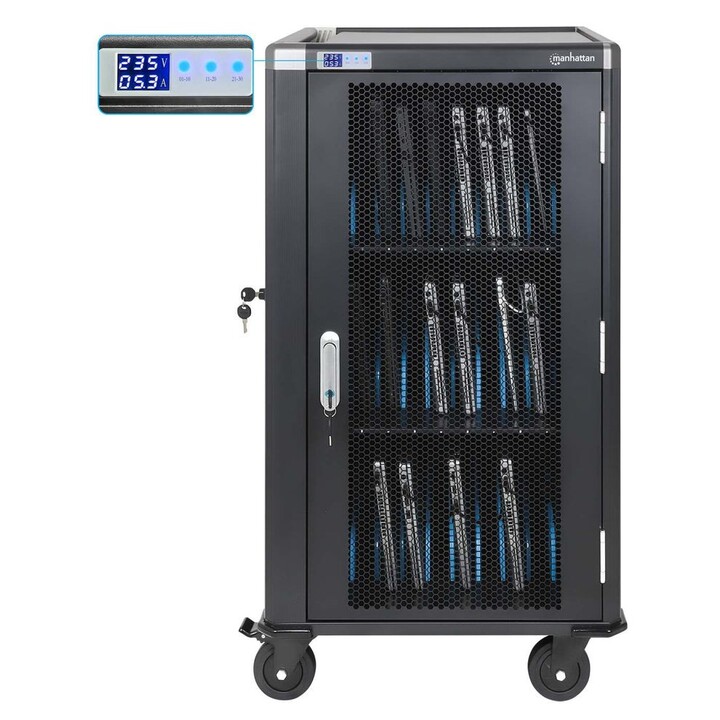 Manhattan Carro de carga para 30 portátiles (hasta 16"), carga mediante adaptadores AC (EU) (requiere instalación de cables