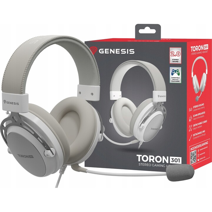Auriculares para juegos | Toron 301 | cableado | Sobre oreja | Micrófono | Blanco