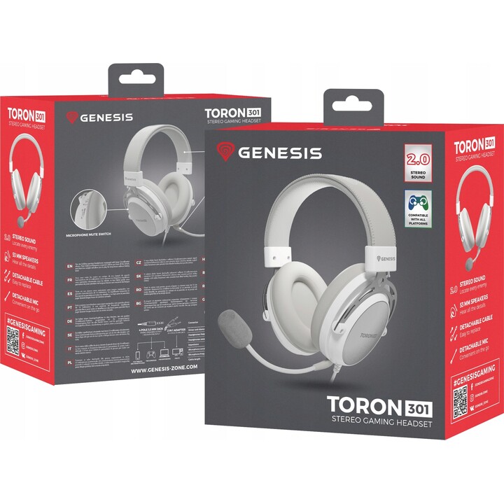 Auriculares para juegos | Toron 301 | cableado | Sobre oreja | Micrófono | Blanco