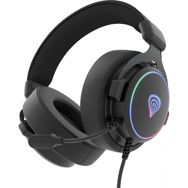 Fones de ouvido intra-auriculares Genesis Neon 764 RGB com retroiluminação de microfone USB preto