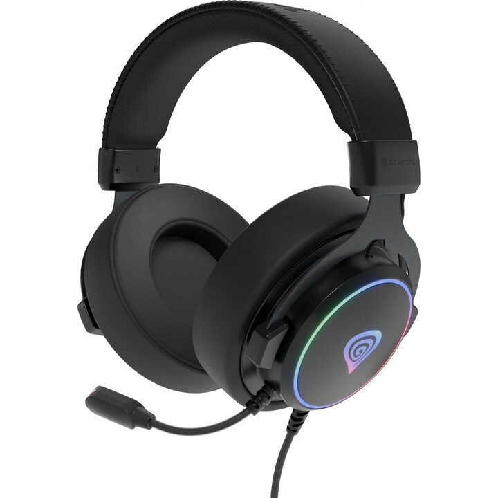 Fones de ouvido intra-auriculares Genesis Neon 764 RGB com retroiluminação de microfone USB preto