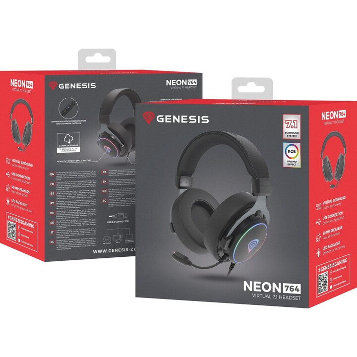 Cuffie over-ear Genesis Neon 764 RGB con microfono retroilluminato nero USB