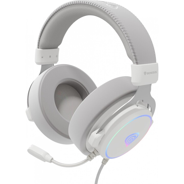 Fones de ouvido intra-auriculares Genesis Neon 764 RGB com luz de fundo do microfone USB branco