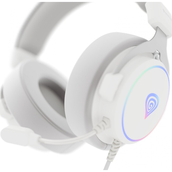Fones de ouvido intra-auriculares Genesis Neon 764 RGB com luz de fundo do microfone USB branco