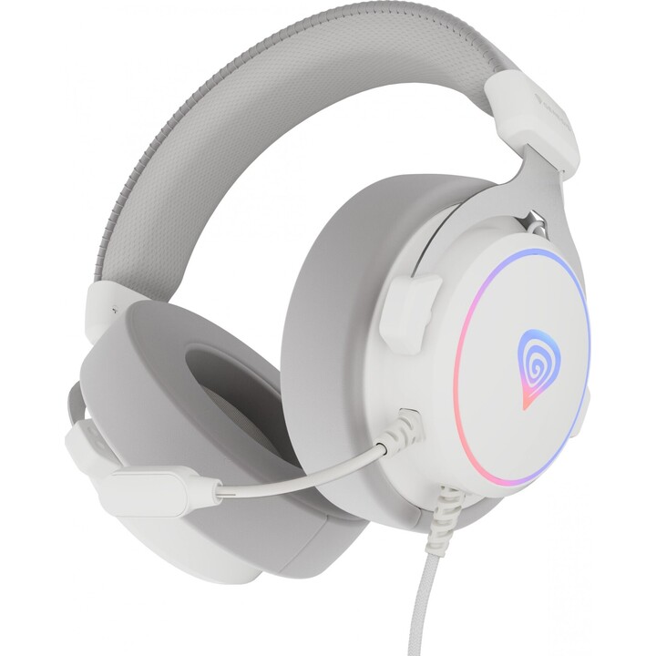 Genesis Neon 764 RGB Over-Ear-Kopfhörer mit Mikrofon-Hintergrundbeleuchtung, weiß, USB