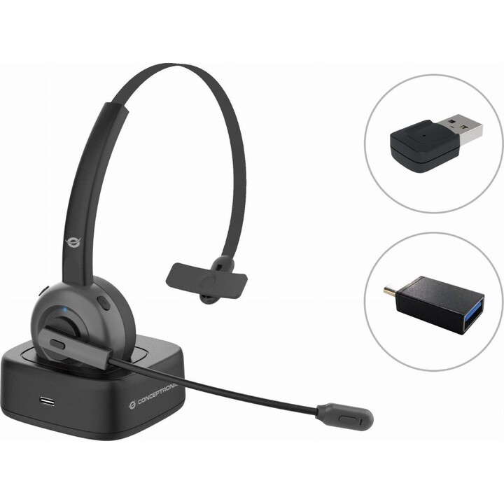 Conceptronic Bluetooth-Headset mit Ladestation und Bluetooth-Adapter im Lieferumfang enthalten polona03bda