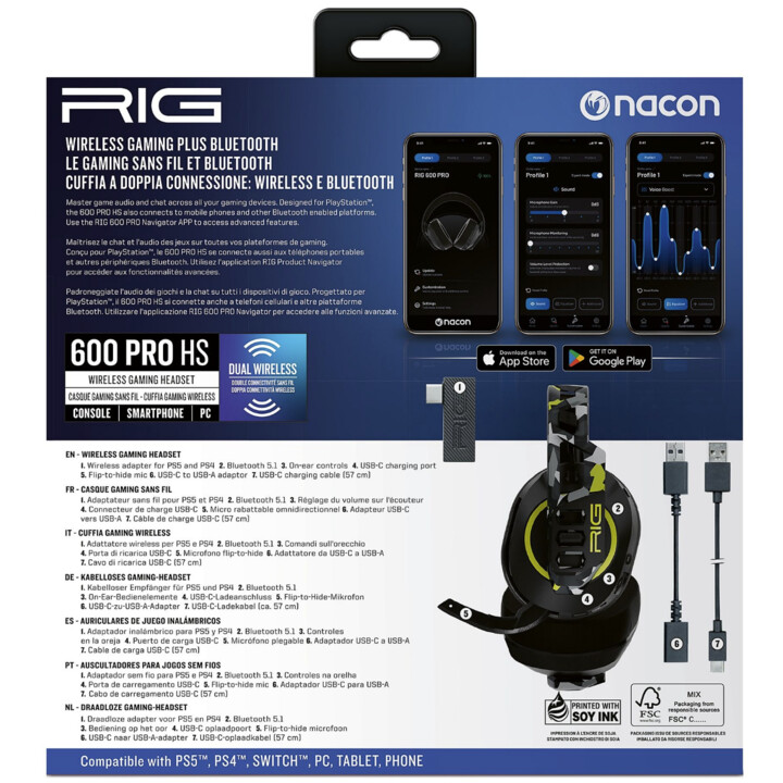 Auscultadores para jogos NACON RIG 600HS Camo Acid PS5