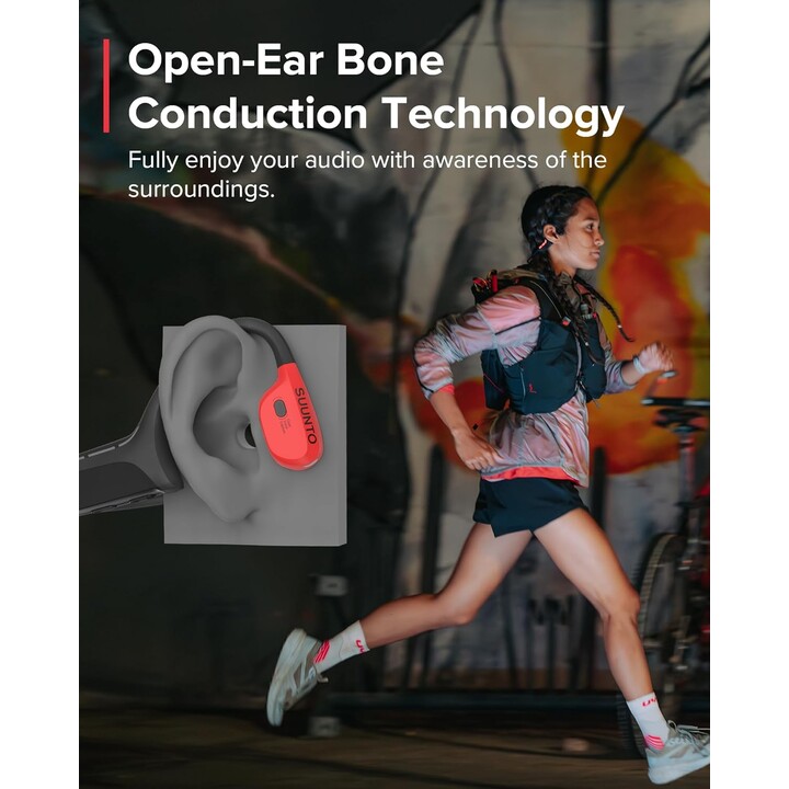 Suunto Wing Knochenleitungssportkopfhörer, Fortgeschrittene Kopfkontrolle, 30H Playtime, rot