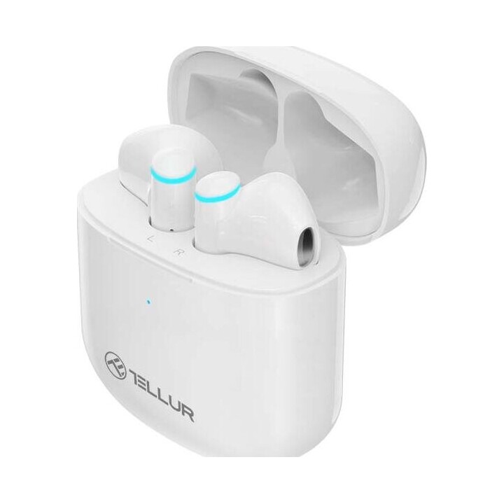 Fones de ouvido sem fio Tellur Aura True Wireless com APP, brancos