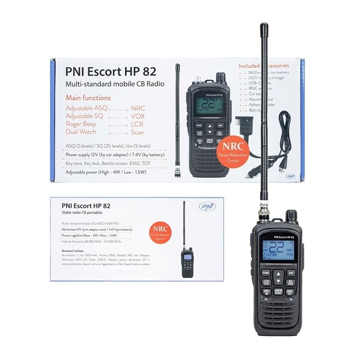 PNI Escort HP82 Radio de mano para coche CB 1800 mAh USB-C Negro