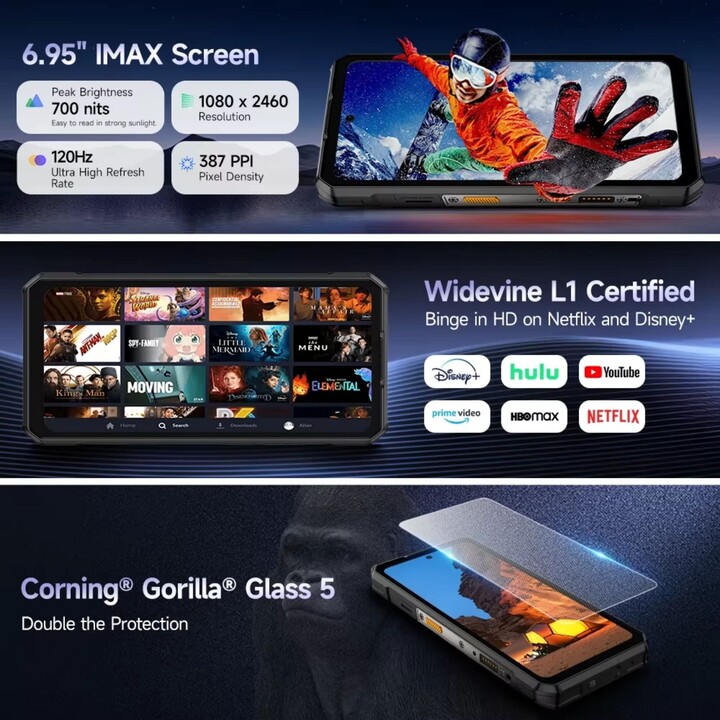 Ulefone Armor 30, 12GB+512GB, Visión nocturna, IP68/IP69K, 6.95 pulgadas Android 15 Helio G100 Octa Core, NFC, OTG, Negro