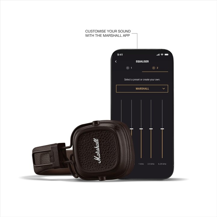 Marshall Major V Auriculares Bluetooth, 100 horas Playtime - Marrón