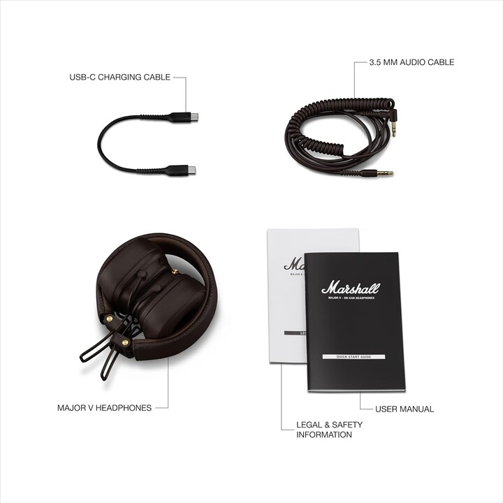 Marshall Major V Bluetooth -Kopfhörer, 100 Stunden Playtime - Braun