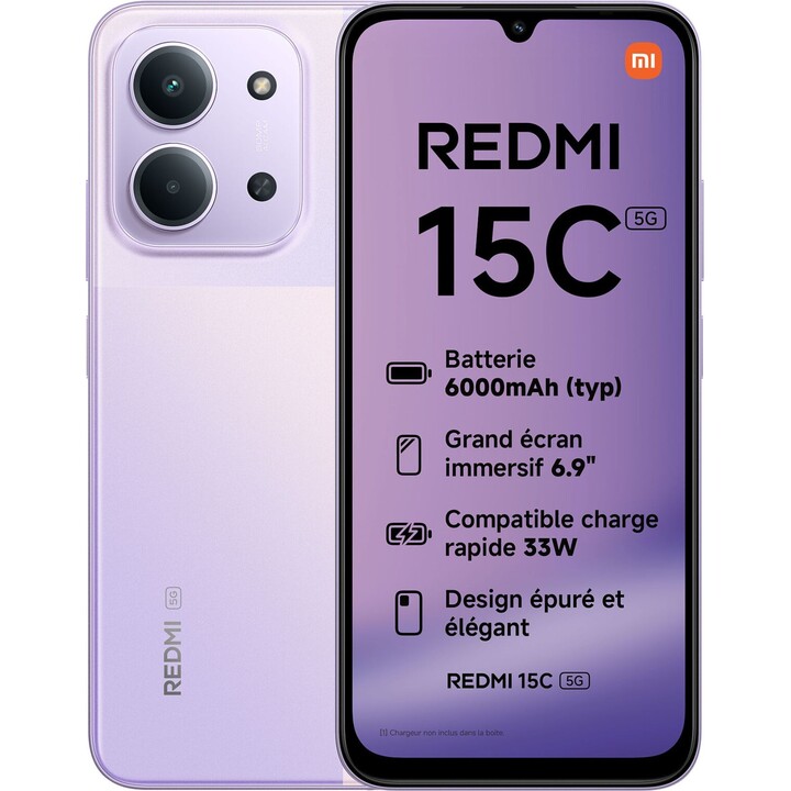 Xiaomi Redmi 15C 5G, 4 GB, 256 GB, 6,9 HD+, 6000 mAh, Lilás
