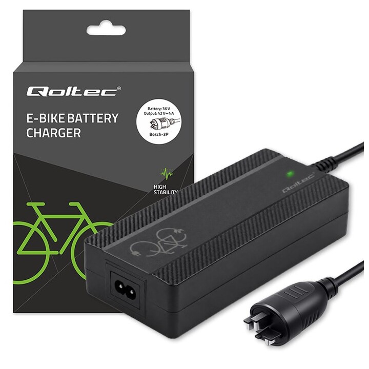 Qoltec Szybka Ładowarka do roweru skutera elektrycznego 36V | 42V | 4A |wtyczka Bosch + kabel zasilający