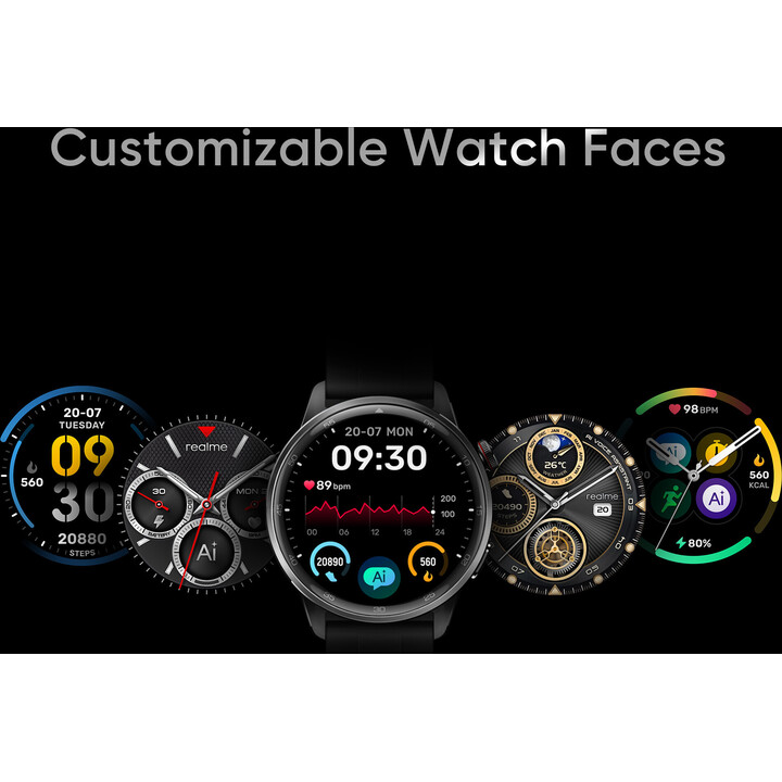 Realme Watch S2, montre intelligente à écran AMOLED 1,43, moteur Super AI, batterie de 20 jours, noir