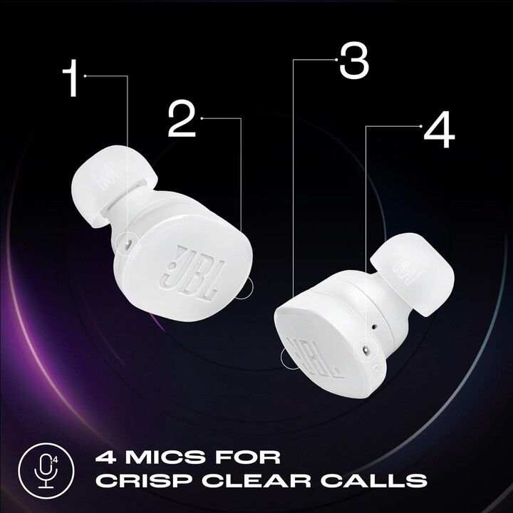 Écouteurs JBL Tune Buds, Bluetooth et sans fil, résistants à l'eau et antibruit, blancs