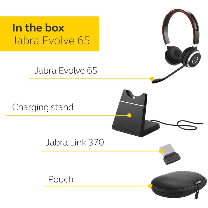 Jabra Evolve 65 Duo USB/BT avec chargeur Noir