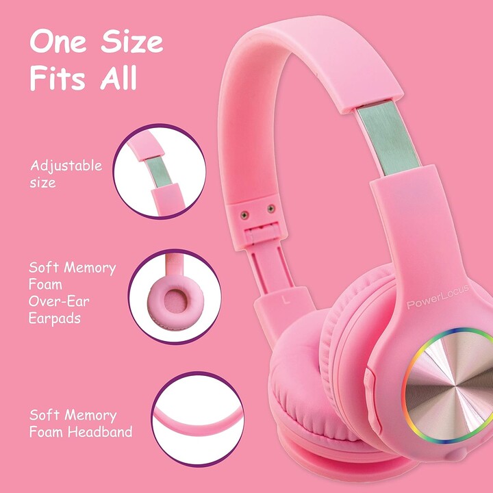 PowerLocus PLED RGB Rosa - Auriculares Inalámbricos para Niños