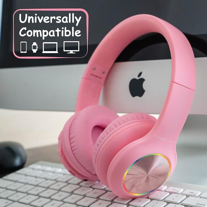 PowerLocus PLED RGB Rosa - Auriculares Inalámbricos para Niños