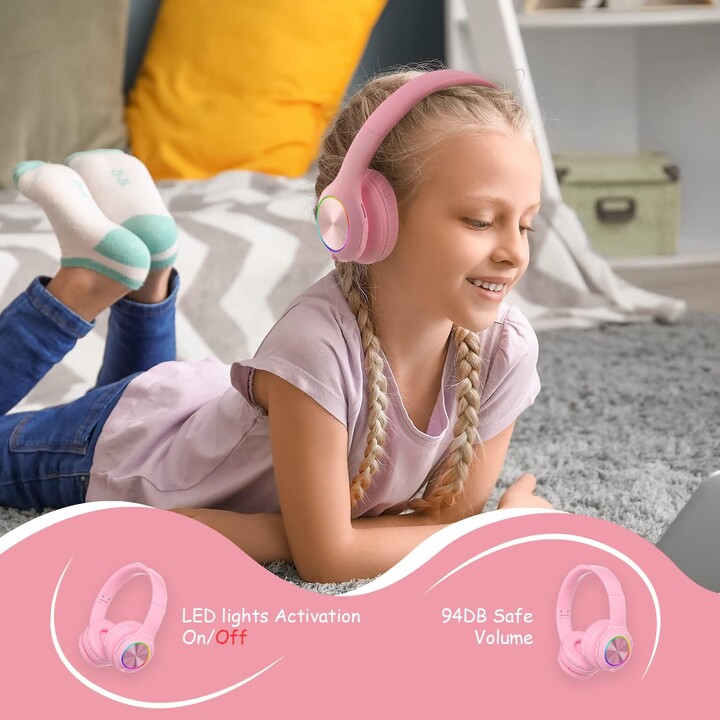 PowerLocus PLED RGB Rosa - Auriculares Inalámbricos para Niños