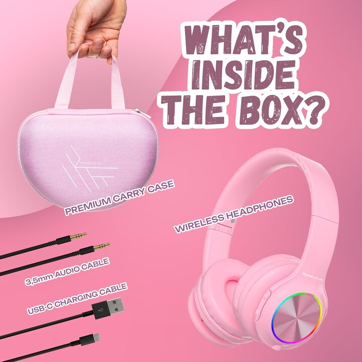 PowerLocus PLED RGB Rosa - Auriculares Inalámbricos para Niños