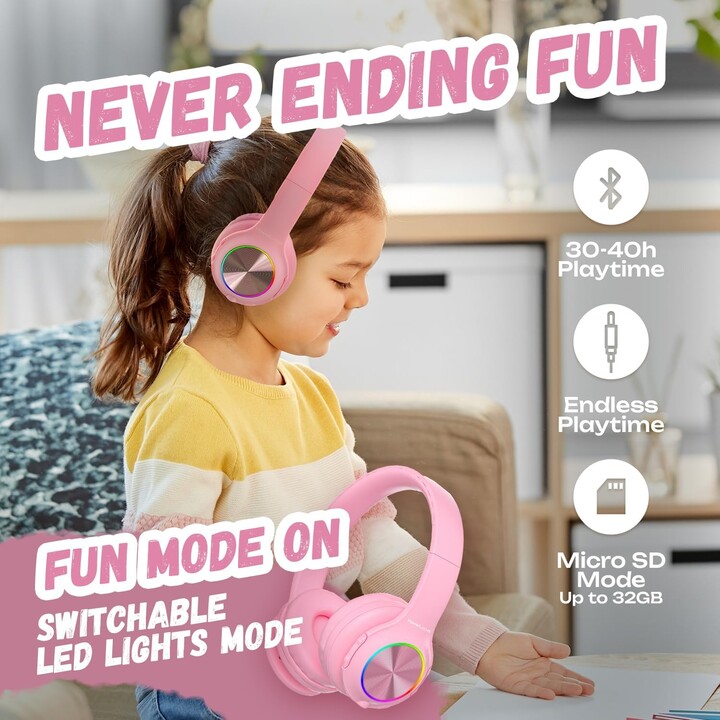 PowerLocus PLED RGB Rosa – Kopfhörer für Kinder