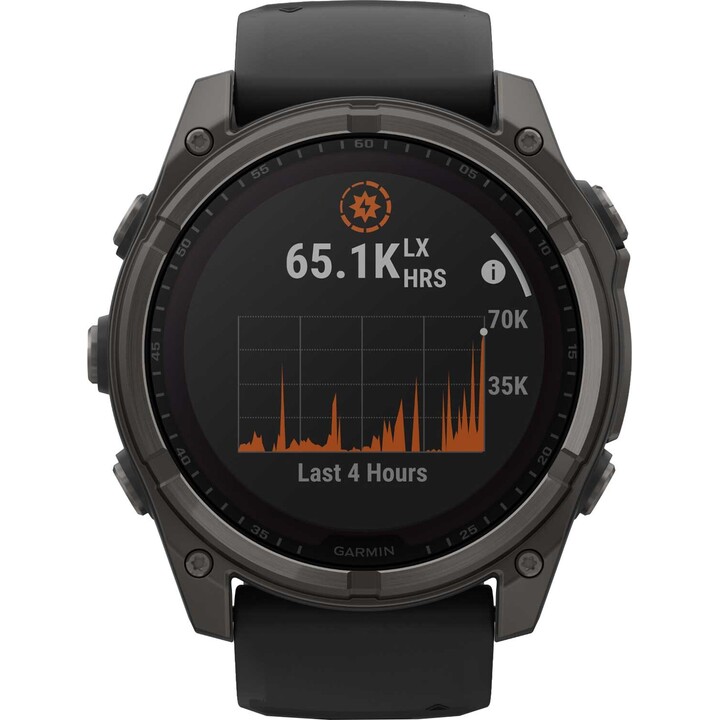 Garmin Fenix ​​8-51 mm solaire, haut-parleur intégré et microphone, lampe de poche à LED intégrée, gris en carbone