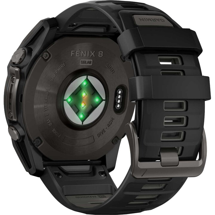 Garmin Fenix ​​8-51 mm solaire, haut-parleur intégré et microphone, lampe de poche à LED intégrée, gris en carbone