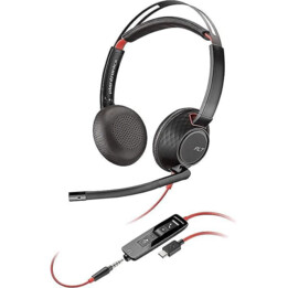 Poly Blackwire 5220 Audífonos estéreo de cable con conexión USB-C y 3.5 mm y micrófono 