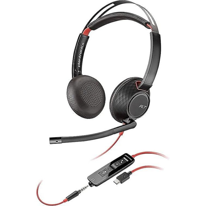 Poly Blackwire 5220 Audífonos estéreo de cable con conexión USB-C y 3.5 mm y micrófono 