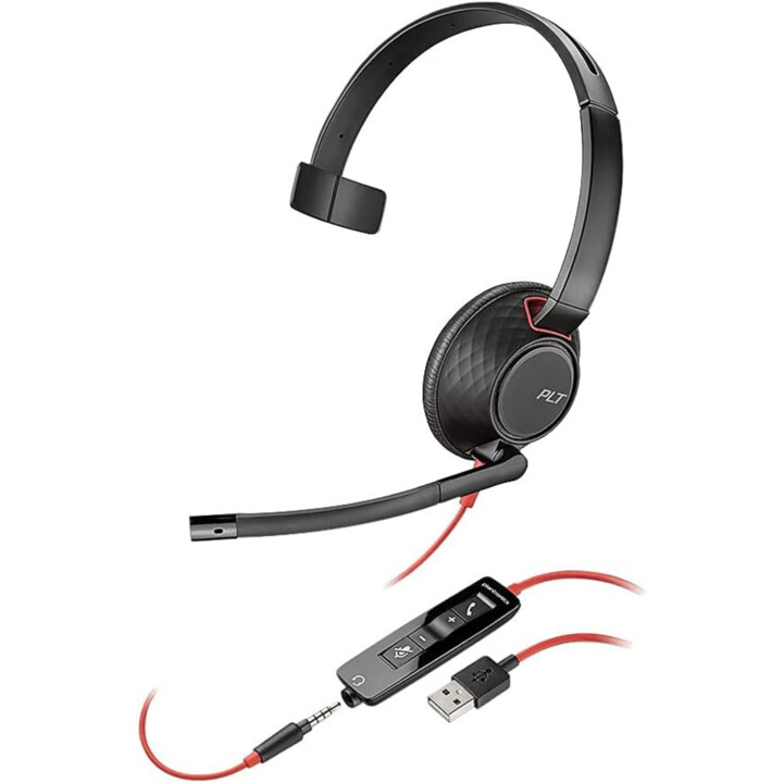 Poly Blackwire 5220 Audífonos estéreo de cable con conexión USB-C y 3.5 mm y micrófono 
