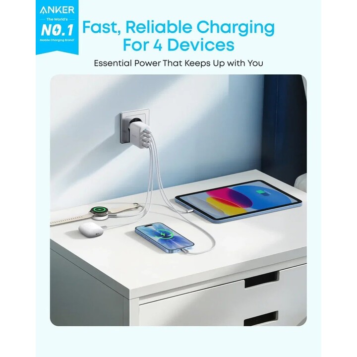 Caricabatterie rapido Anker Zolo Dual USB-A + Dual USB-C 50W bianco