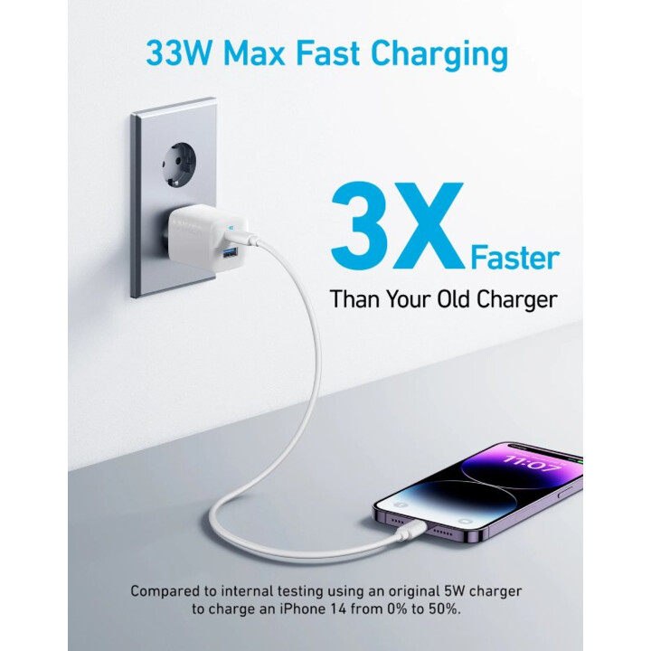 Anker 323 Dual Port/ 1xUSB-A/ 1xUSB Type-C/ 33W Caricatore da parete