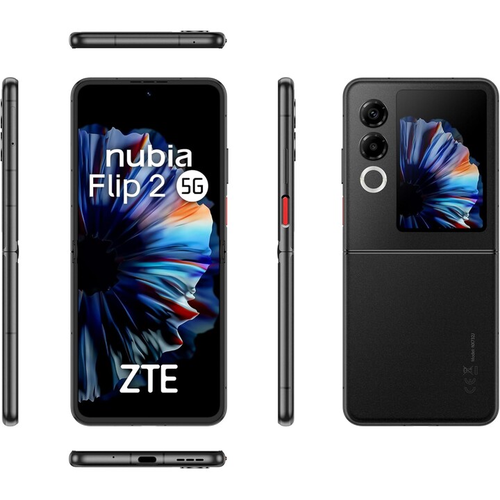 ZTE Nubia Flip 2 5G, 8GB + 256GB, teléfono inteligente plegable con IA, 6.9 120Hz FHD + pantalla AMOLED, 50MP, negro