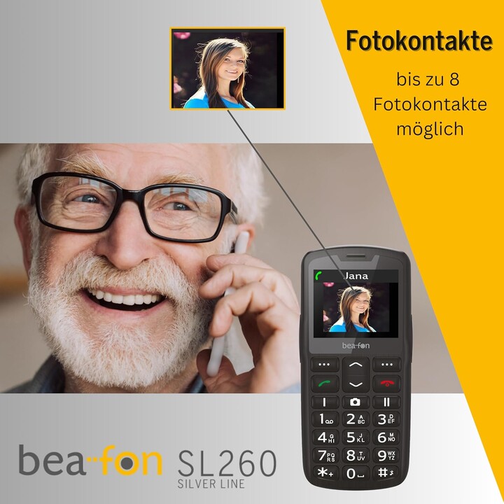 Beafon SL260 Silverline, Bartype, teléfono senior, botón de emergencia MOT SOS, 5.59 cm (2.2), negro