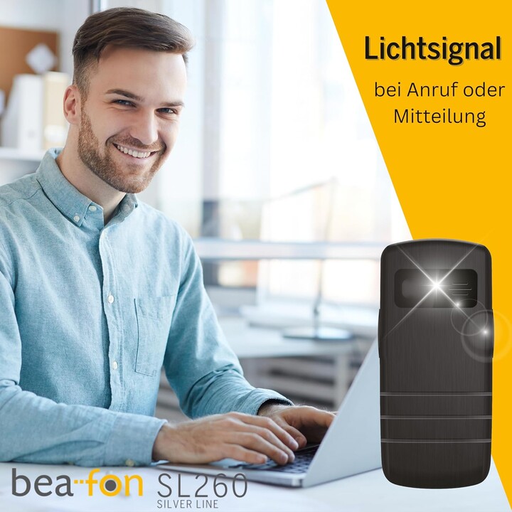 Beafon SL260 Silverline, Bartype, teléfono senior, botón de emergencia MOT SOS, 5.59 cm (2.2), negro