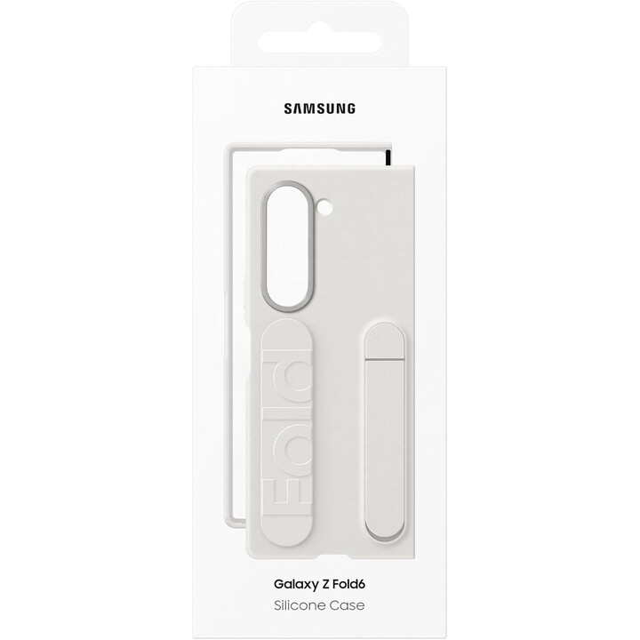 Funda Oficial Samsung Galaxy Grip de Silicona con Soporte para Galaxy Z Fold6, Color Blanco