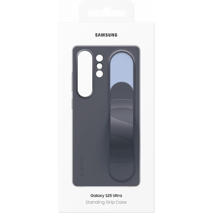 Samsung Standing Grip Smartphone Case for Galaxy S25 Ultra, Finger Holder, Slim Design, Black