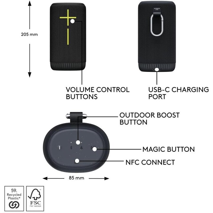 Ultimate Ears UE Everboom Holzkohle Schwarz