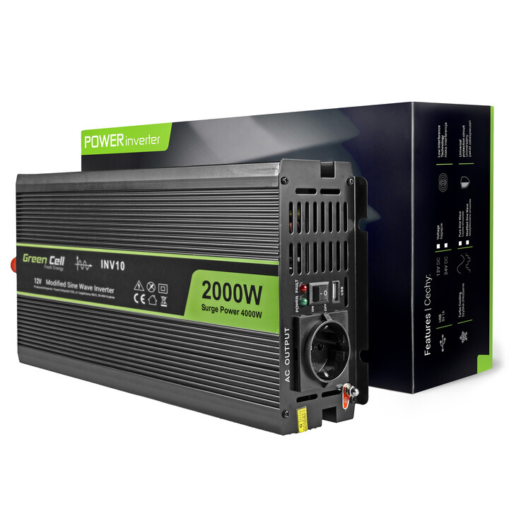 Green Cell INV10 Power Inverter e adattatore Auto 2000 W Nero