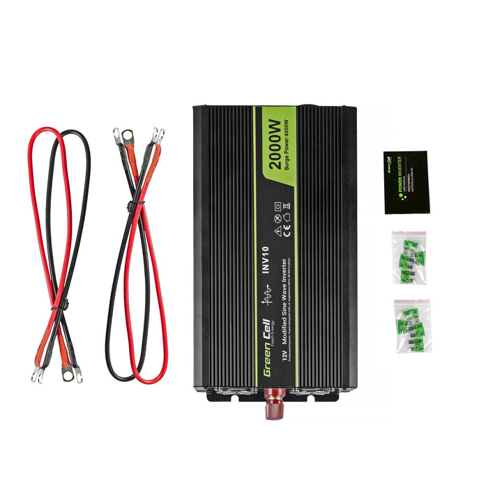Inversor de energia INV10 Green Cell e adaptador Auto 2000 W preto