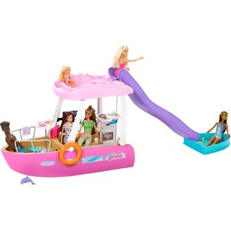Barbie Traumboot-Set mit Boot, Pool, Rutsche, beinhaltet über 20 Teile, wie z. B. einen Delfin und weiteres Zubehör