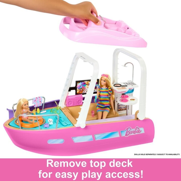 Barbie Dream Boat Set with Boat, Pool, Slide, Includes More Than 20 Pieces, Such As a Dolphin and Other Accessories