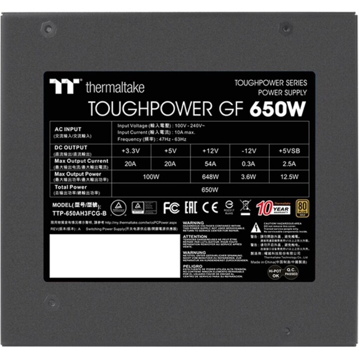 Thermaltake Toughpower GF 650W unité d'alimentation d'énergie 20+4 pin ATX Noir