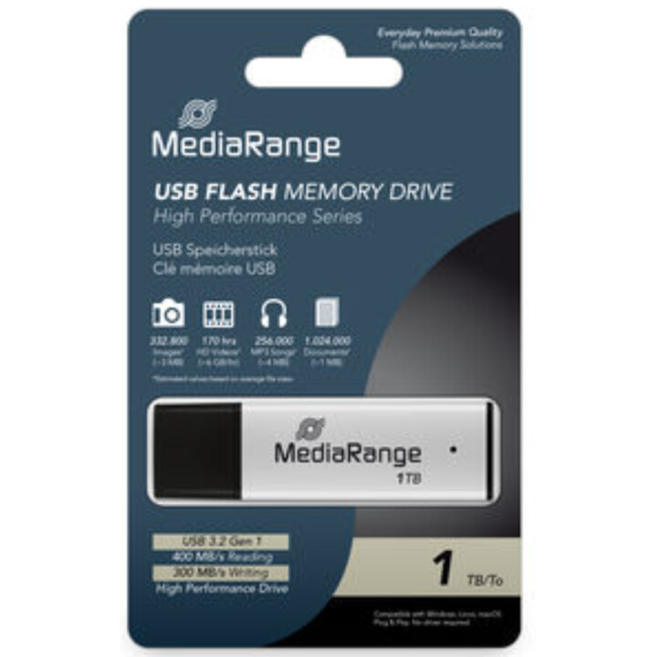 MediaRange MR1905-1 USB-Flash-Laufwerk 1 TB USB Typ A 3.2 Gen 1 (3.1 Gen 1) Schwarz, Silber