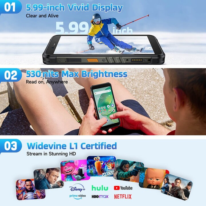 Smartphone Ulefone RUGKING 5,99, processeur Unisoc, 8 Go de RAM, 128 Go, noir