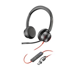 Fones de ouvido Poly Blackwire 8225 para Microsoft Teams + Adaptador USB-C/A com microfone / USB Tipo-C / Preto
