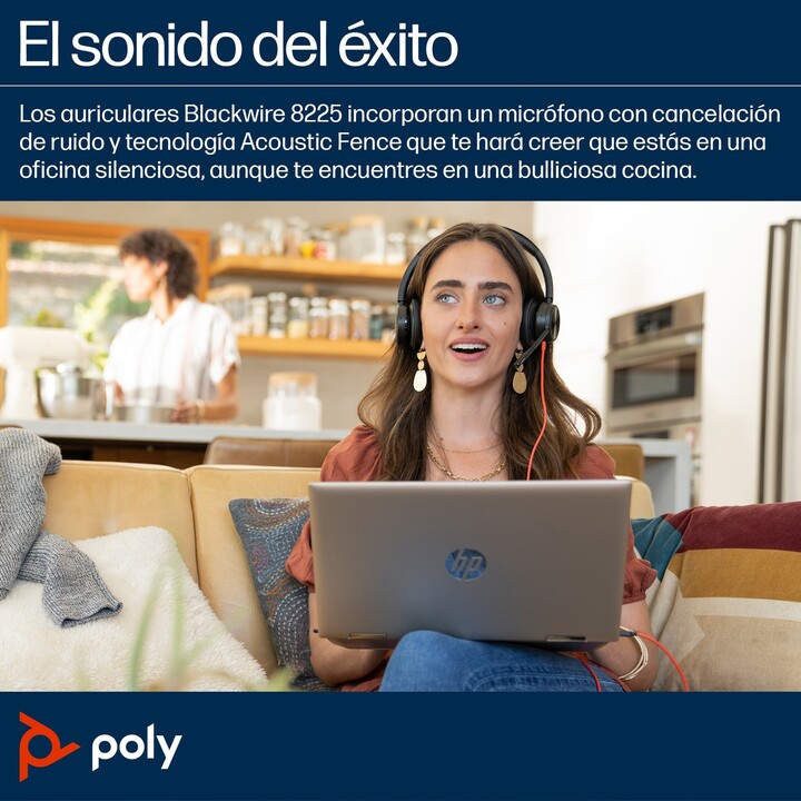 Auriculares Poly Blackwire 8225 para Microsoft Teams + Adaptador USB-C/A/ con Micrófono/ USB Tipo-C/ Negros